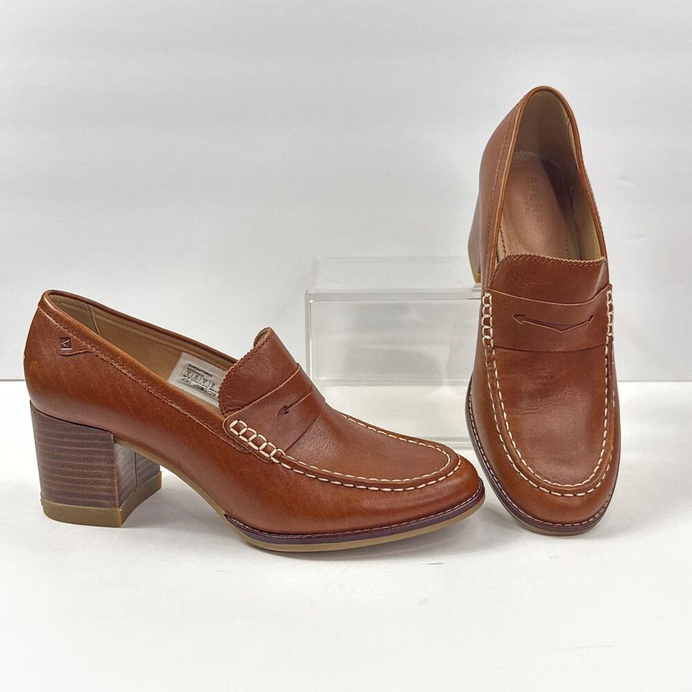Sperry Shoes Womens Size 9 Brown Seaport Penny Loafer Pumps Slip On Block Heel
